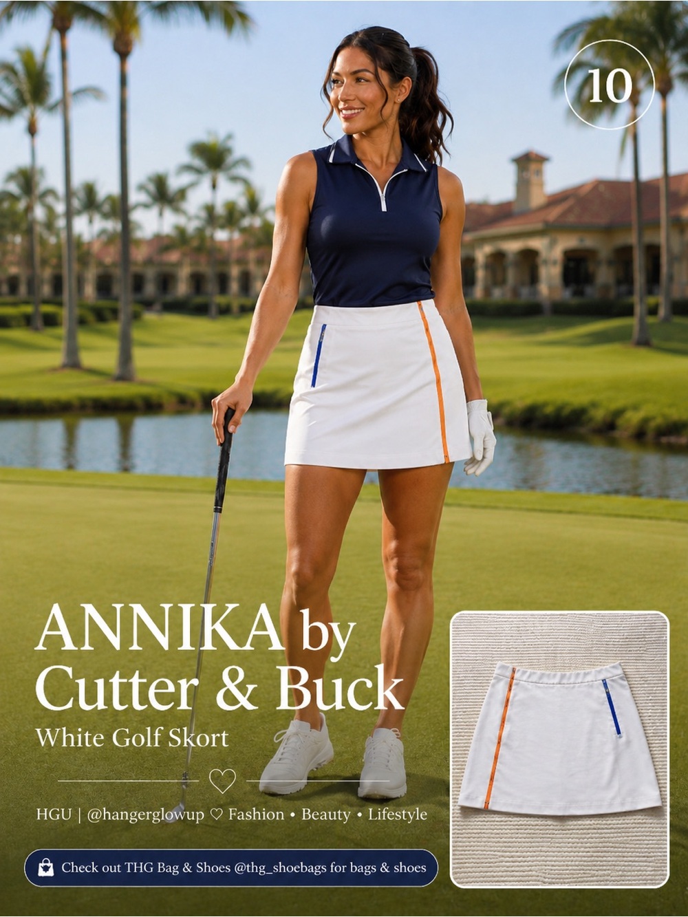 ANNIKA Cutter & Buck White Golf Skort Orange Zip Moisture Wicking Size 10